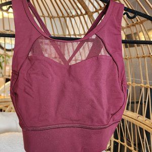 Lululemon High-Neck Sports Bra with Mesh Detail, Burgundy, Size 8